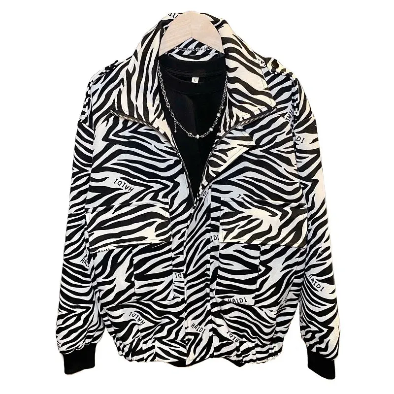 EM Leopard Print Stand Collar Bomber Jacket