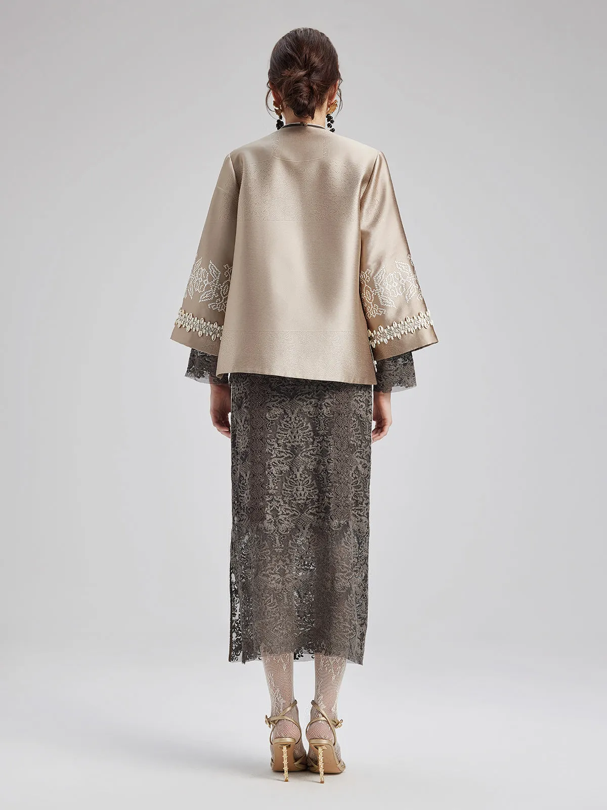 Embroidered Beaded Shell Cape Coat