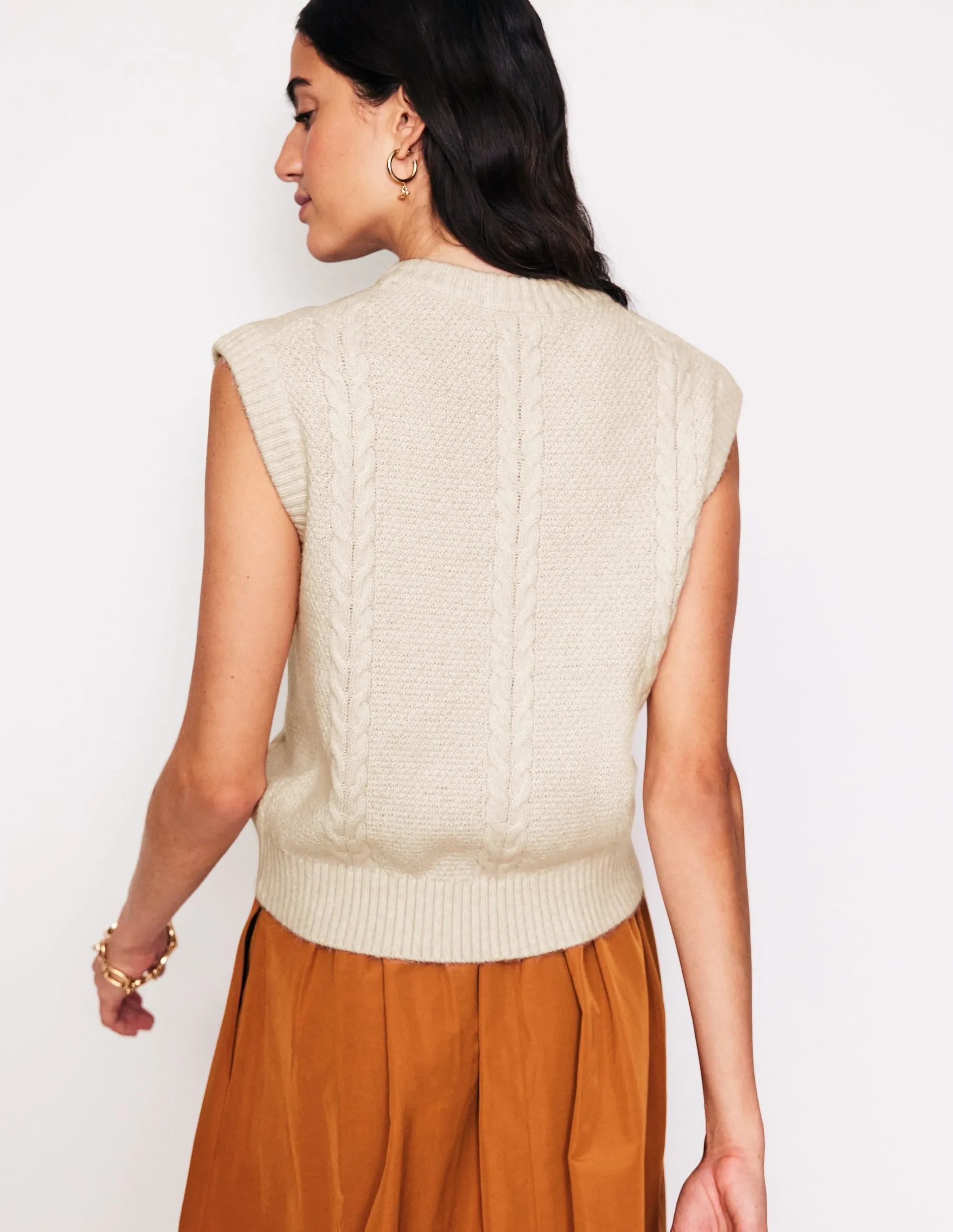 Embroidered Cable Tank-Warm Ivory