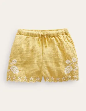 Embroidered Hem Shorts-Buttercup