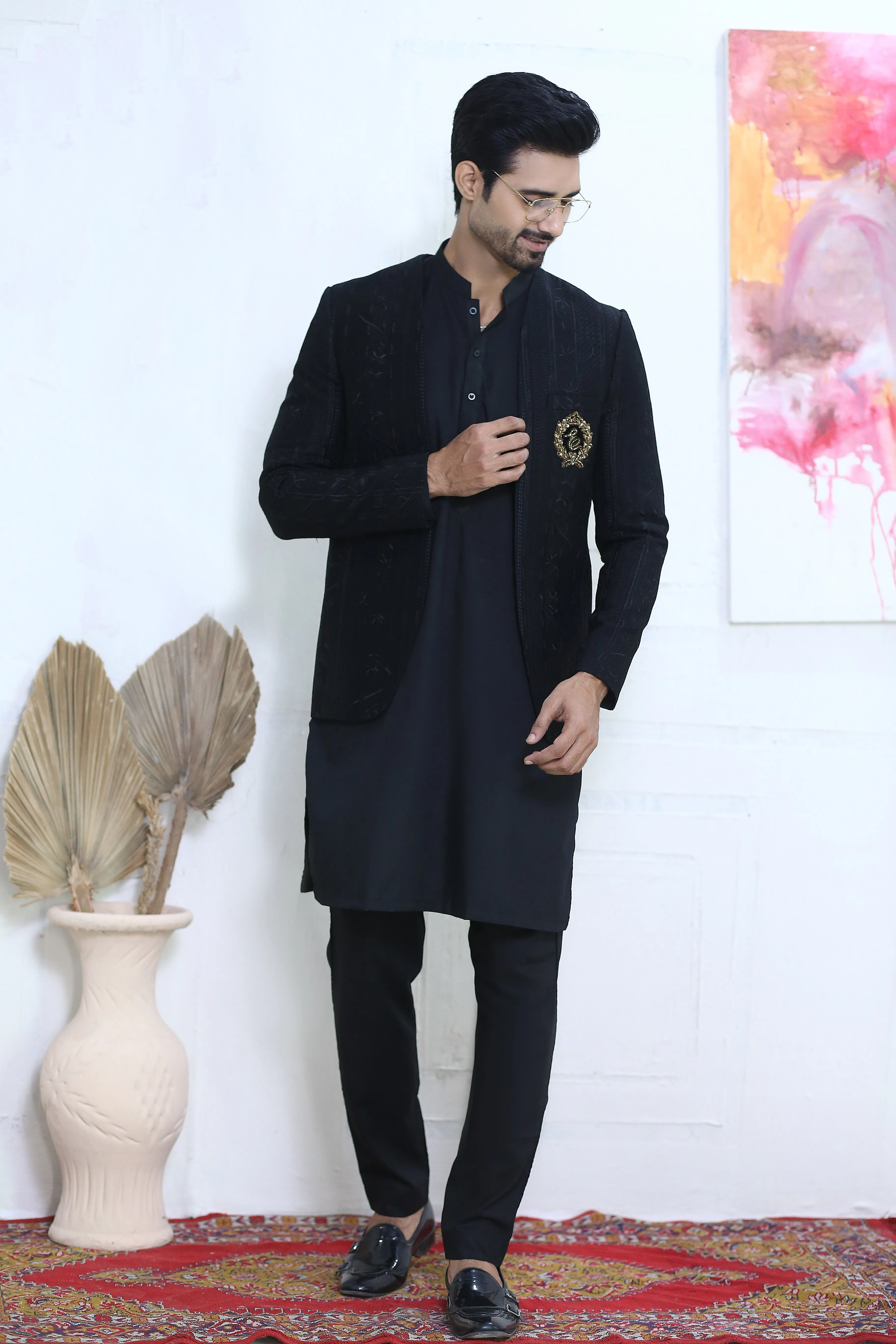 ER PC 3003 Black Front open Prince Coat For Men