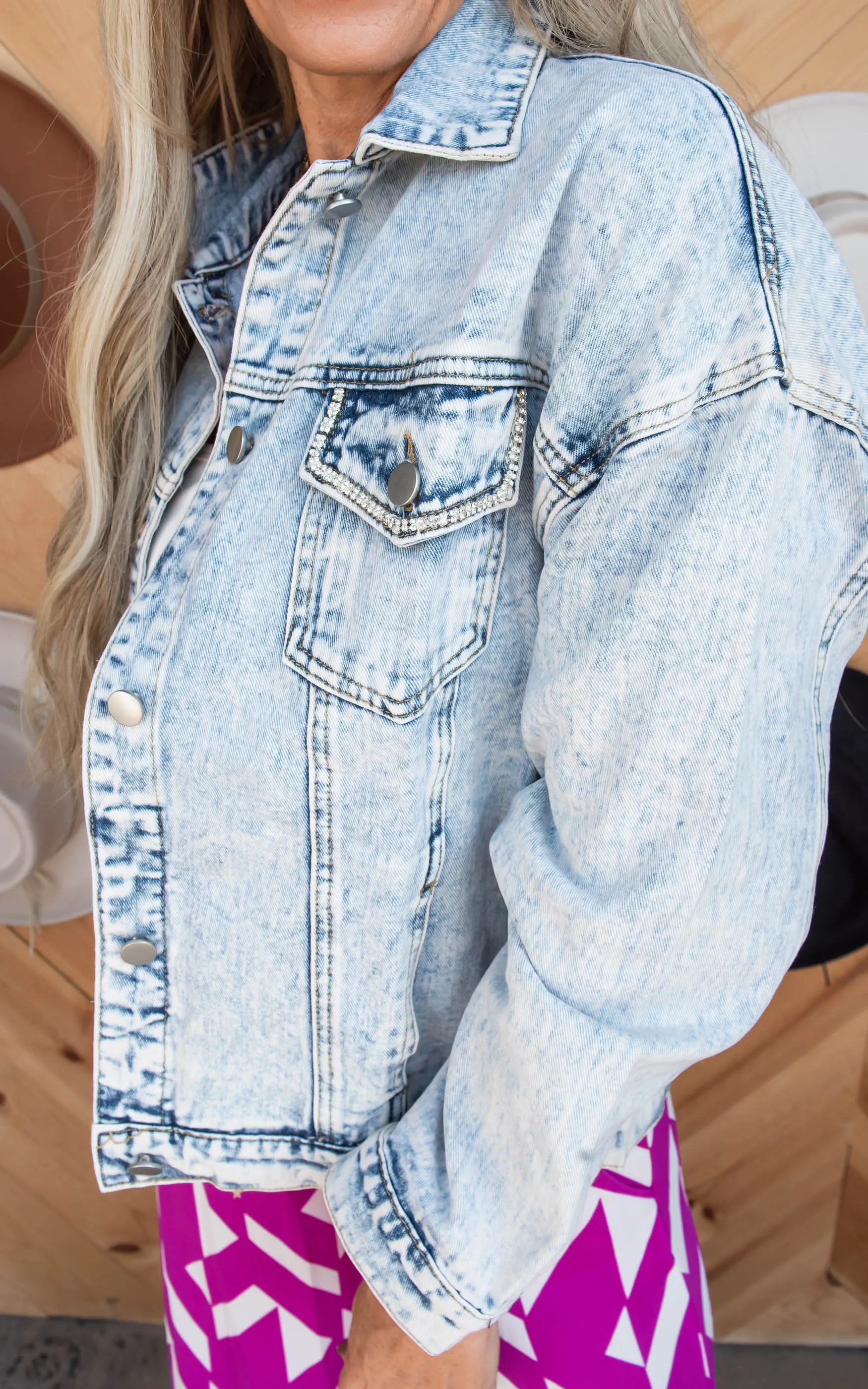 Flashback Rocker Denim Jacket w/ Rhinestone Pocket - Final Sale