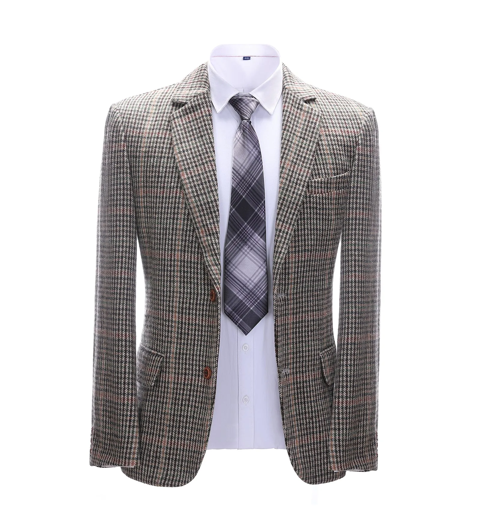 Formal Men's Business Khaki Plaid Notch Lapel Blazer