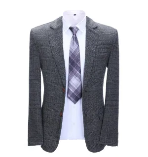 Formal Men's Business Navy Plaid Notch Lapel Blazer