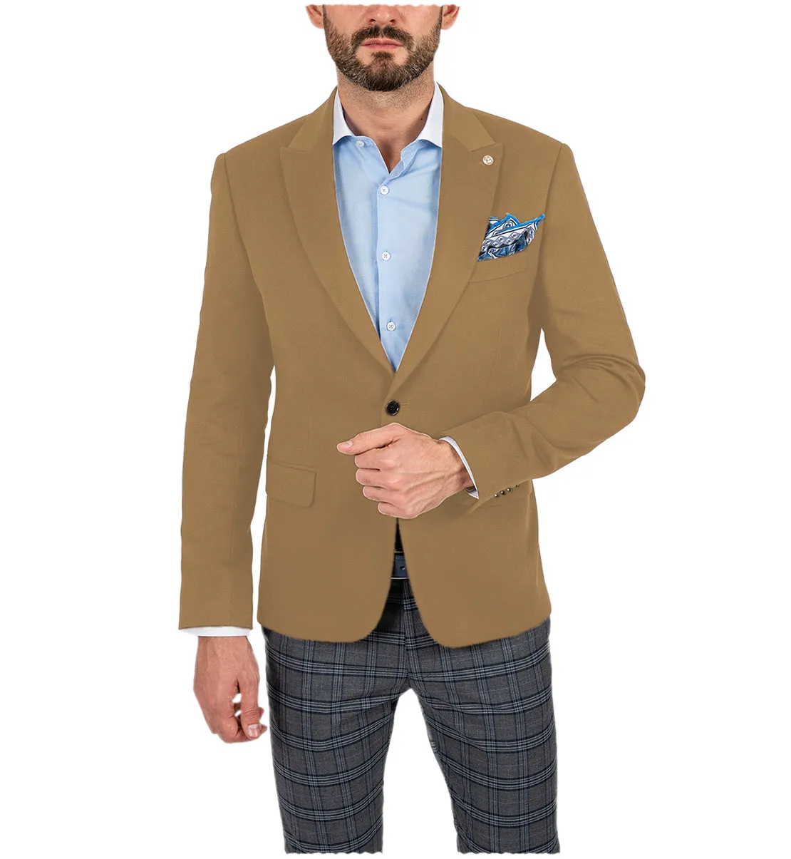 Formal Men's Slim Fit Peak Lapel Flat Blazer