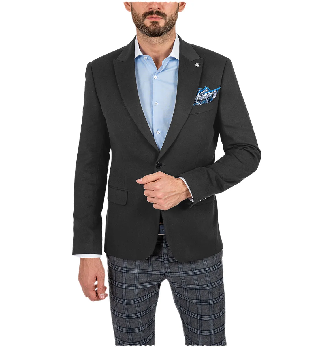 Formal Men's Slim Fit Peak Lapel Flat Blazer