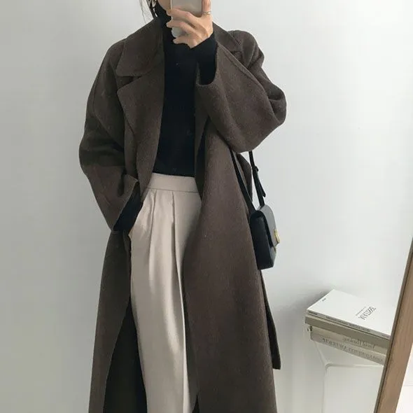 Free Shipping Camel Cashmere long Wool Trench Coat Womens