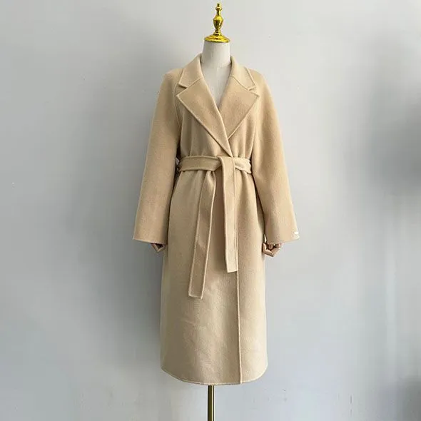 Free Shipping Camel Cashmere long Wool Trench Coat Womens