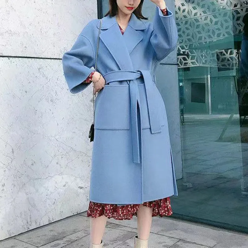 Free Shipping Camel Cashmere long Wool Trench Coat Womens