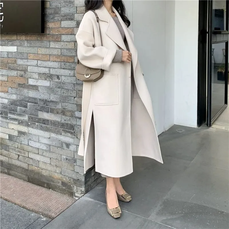 Free Shipping Camel Cashmere long Wool Trench Coat Womens