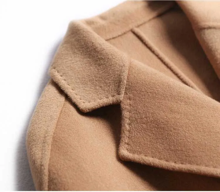 Free Shipping Camel Cashmere long Wool Trench Coat Womens