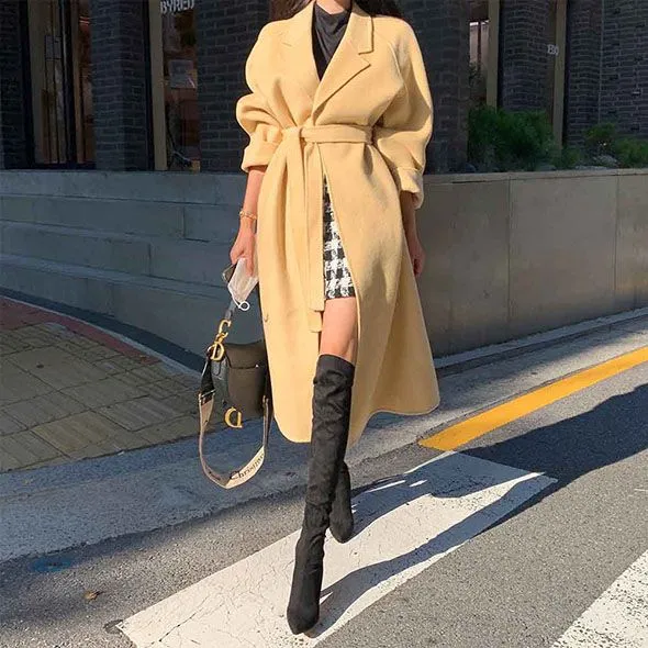 Free Shipping Camel Cashmere long Wool Trench Coat Womens