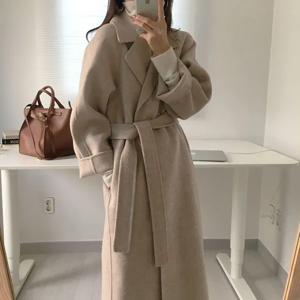 Free Shipping Camel Cashmere long Wool Trench Coat Womens