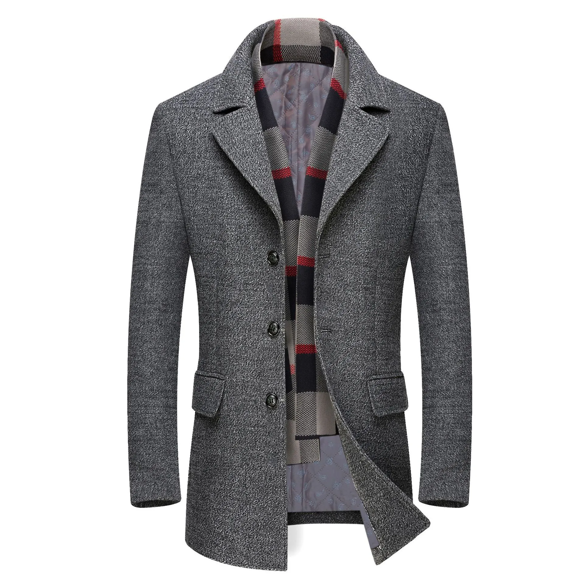 Gentlemen WOOL Pea COAT WITH SCARF