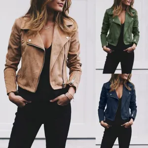 Glamzlife's Lapel & Diagonal Zipper Short Jacket For Women