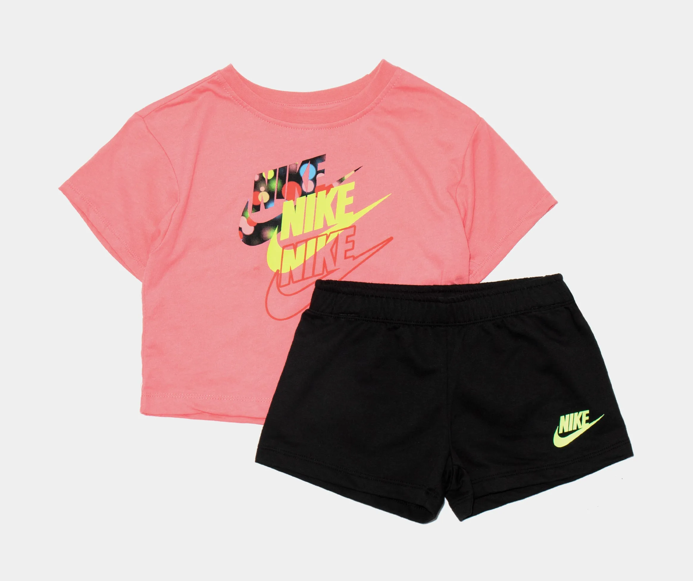 Glow Time Boxy Tee and Shorts Set Preschool Set (Black/Pink)