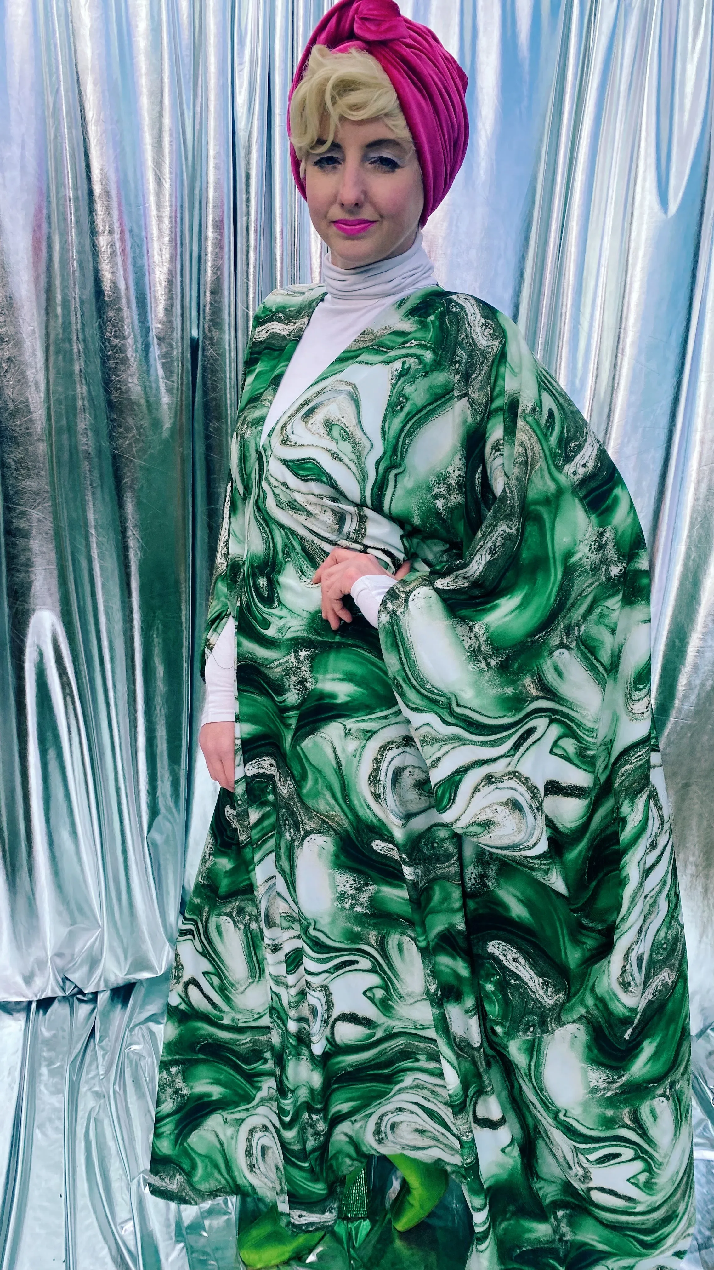 Green Marble Print Lightweight Kaftan Gown