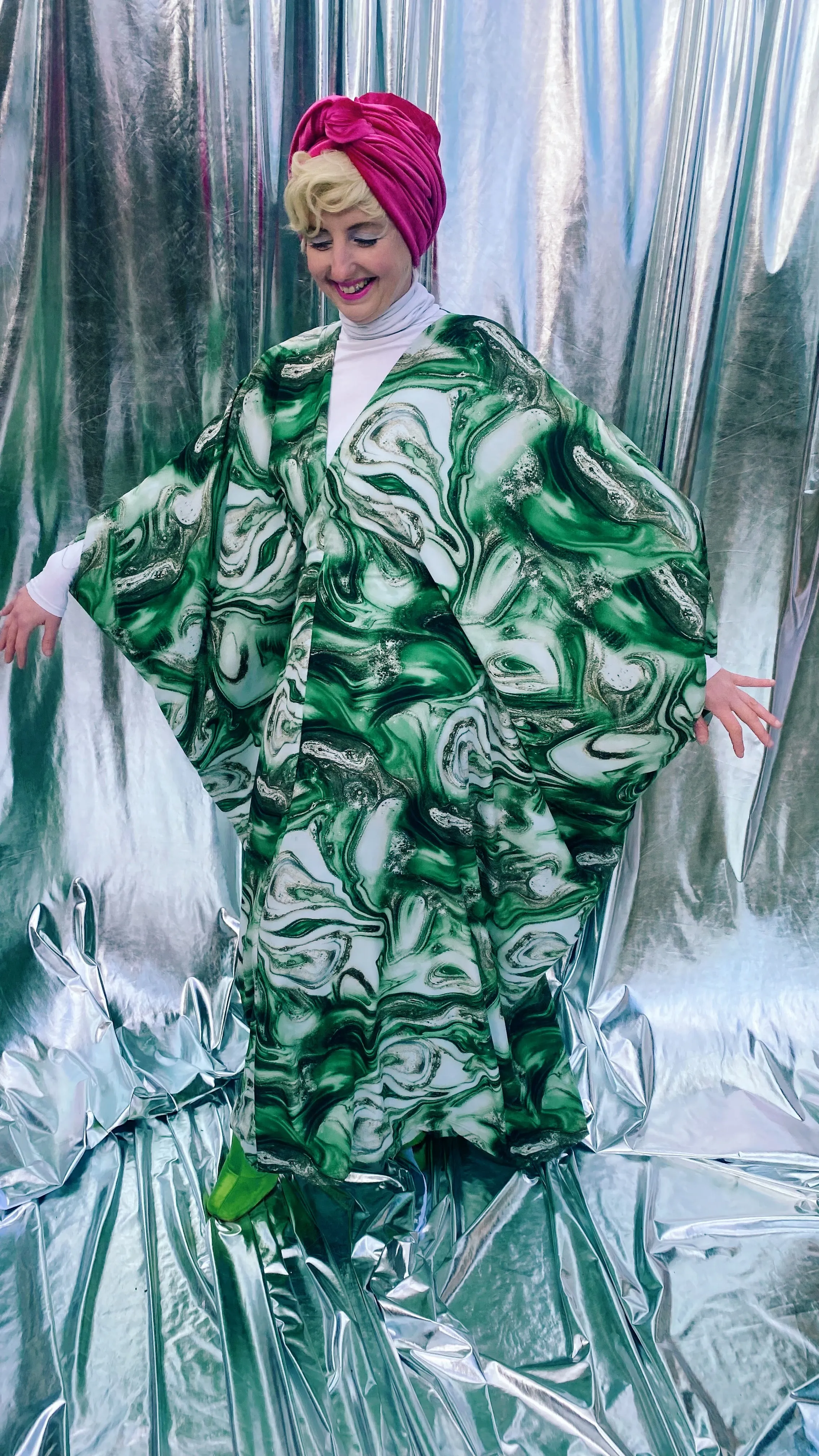 Green Marble Print Lightweight Kaftan Gown