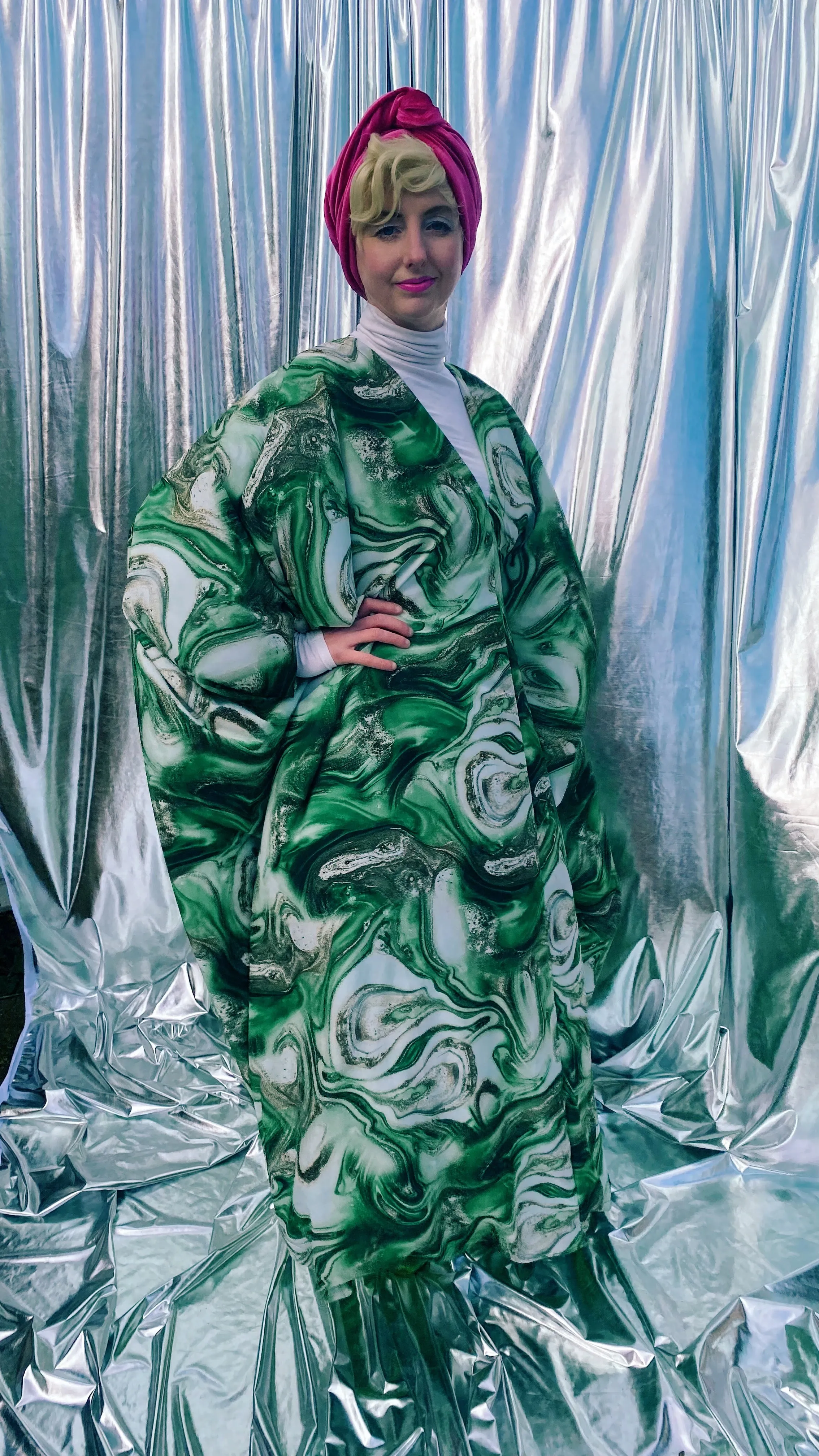 Green Marble Print Lightweight Kaftan Gown