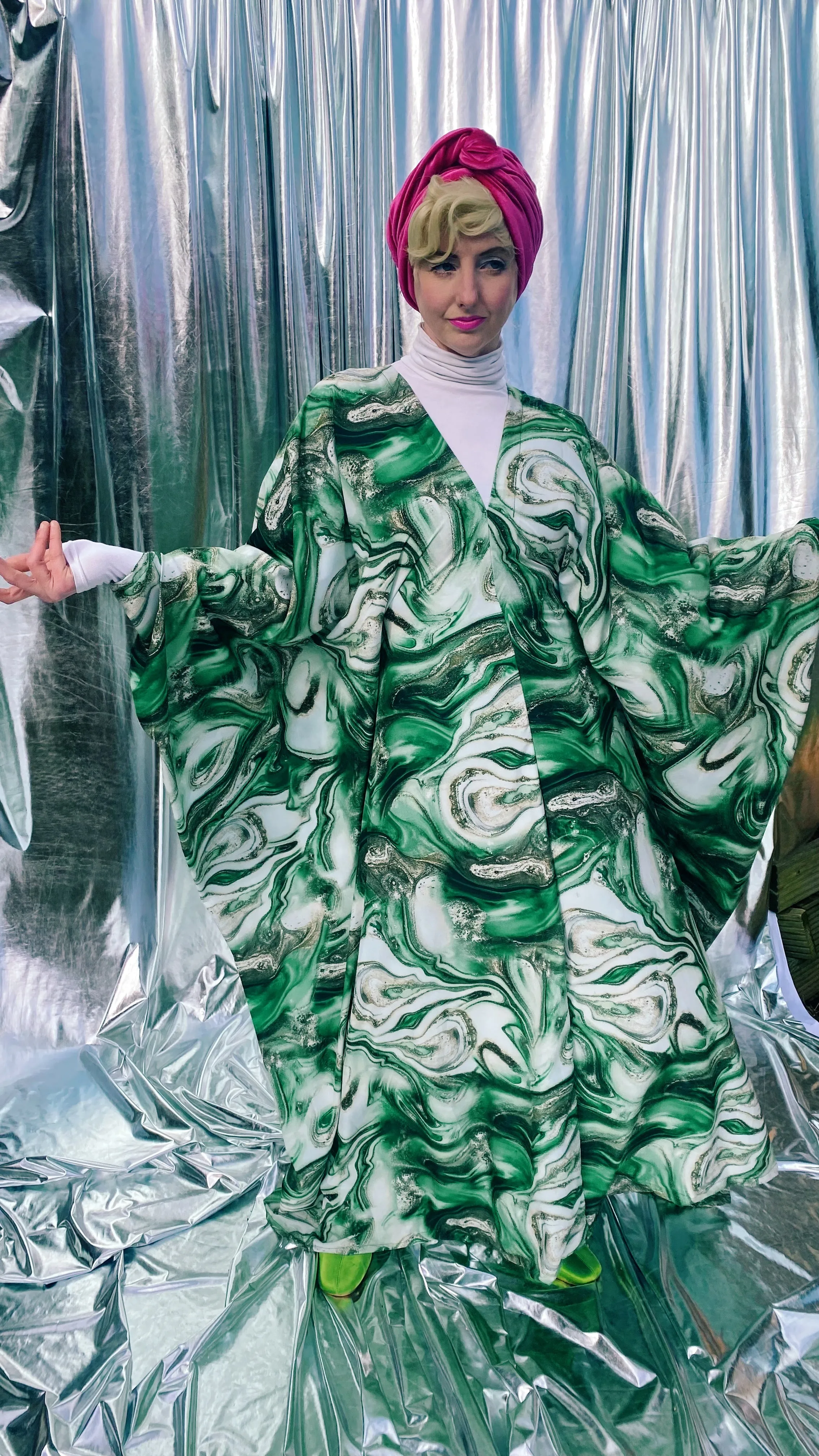 Green Marble Print Lightweight Kaftan Gown