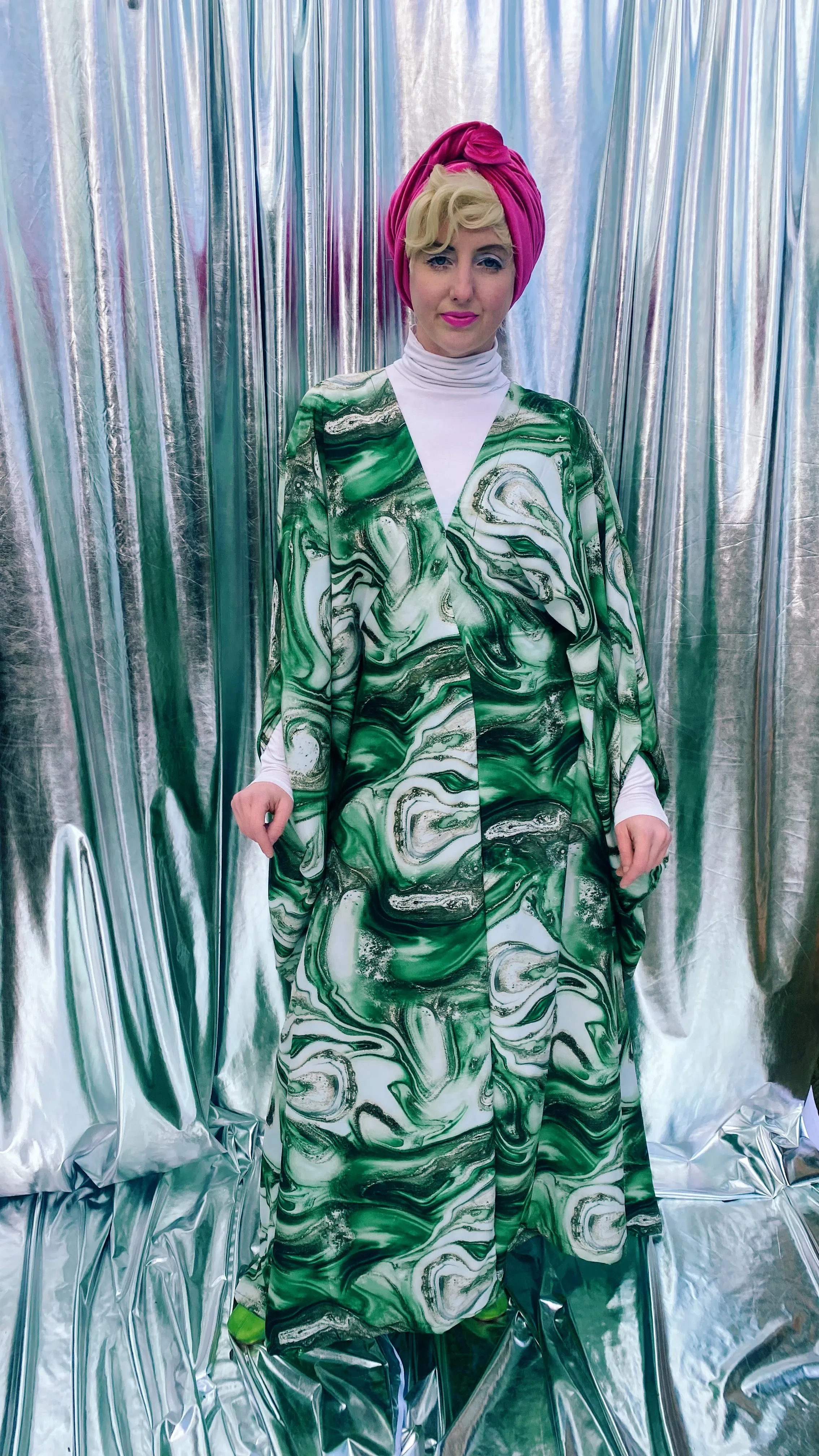 Green Marble Print Lightweight Kaftan Gown