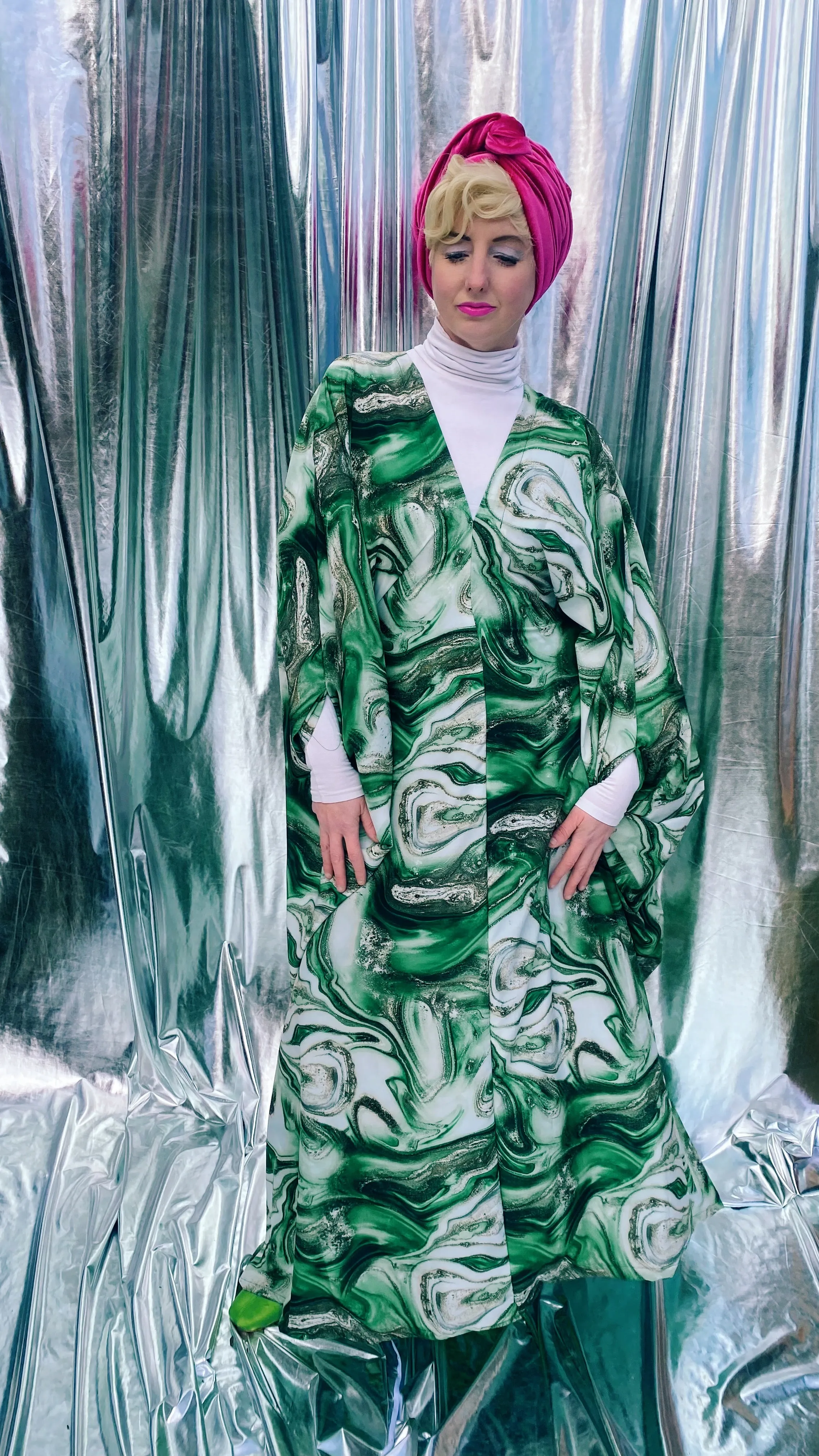 Green Marble Print Lightweight Kaftan Gown