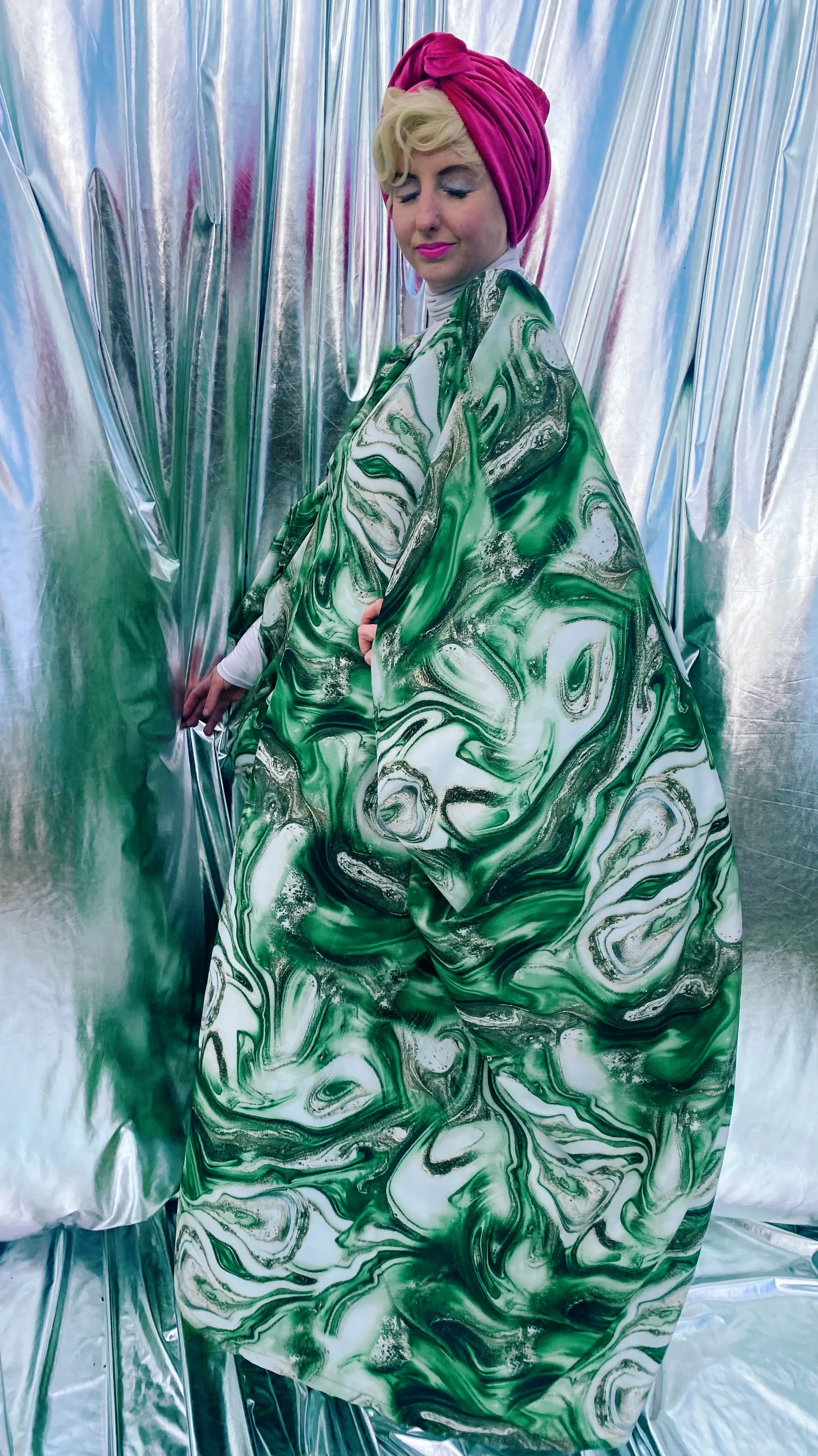 Green Marble Print Lightweight Kaftan Gown