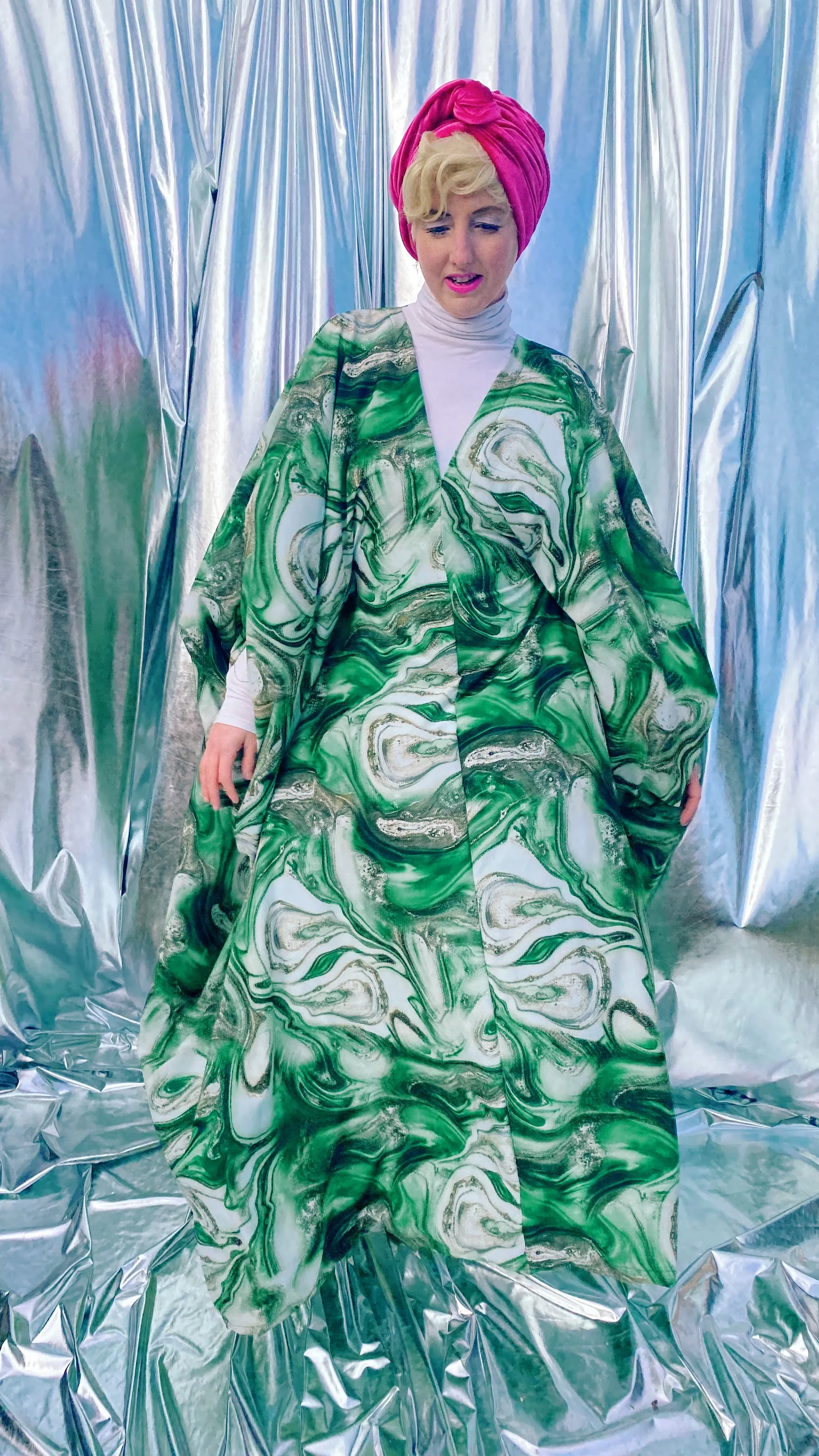 Green Marble Print Lightweight Kaftan Gown