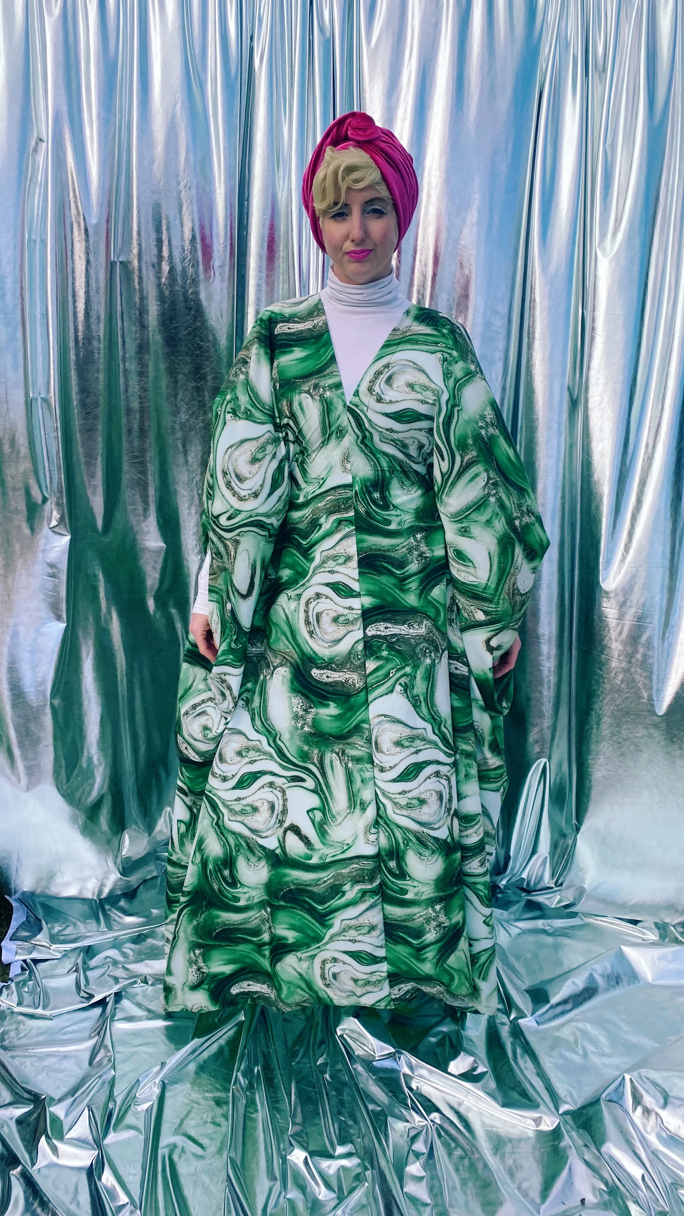 Green Marble Print Lightweight Kaftan Gown