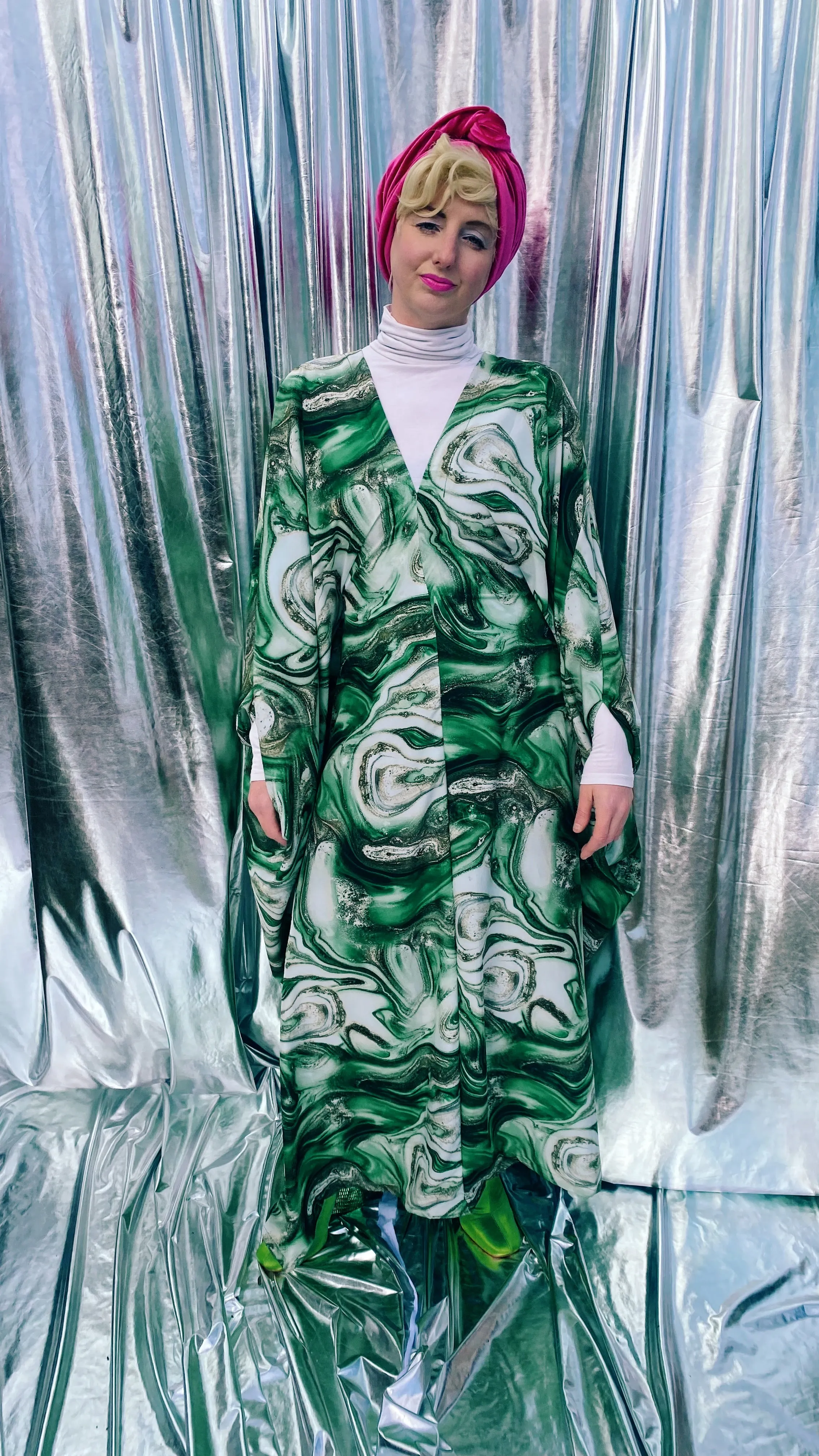 Green Marble Print Lightweight Kaftan Gown