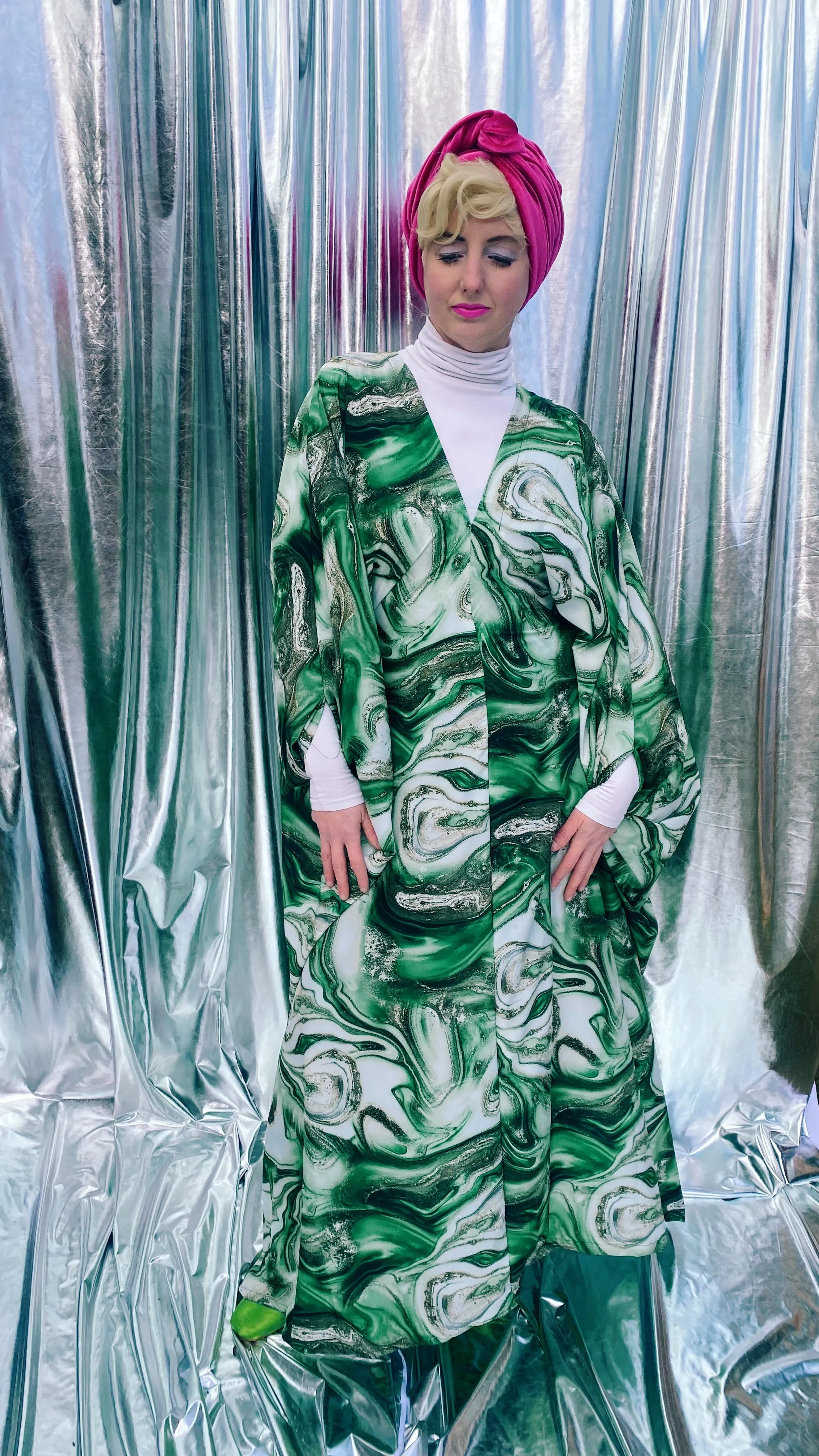 Green Marble Print Lightweight Kaftan Gown