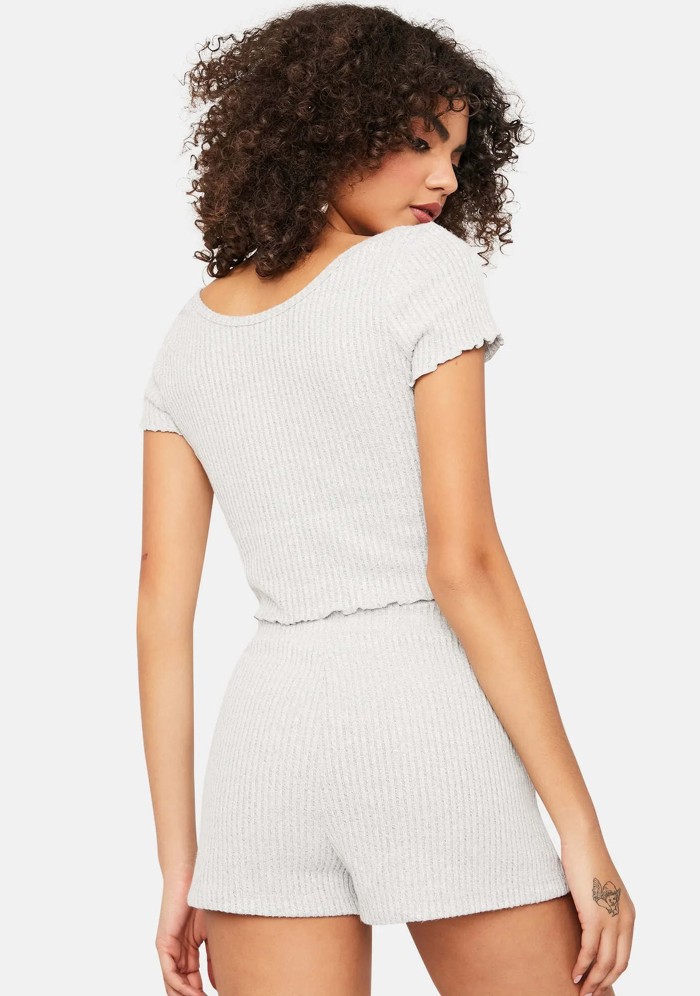 Heather Comfy Chic Ribbed Tee And Shorts Set