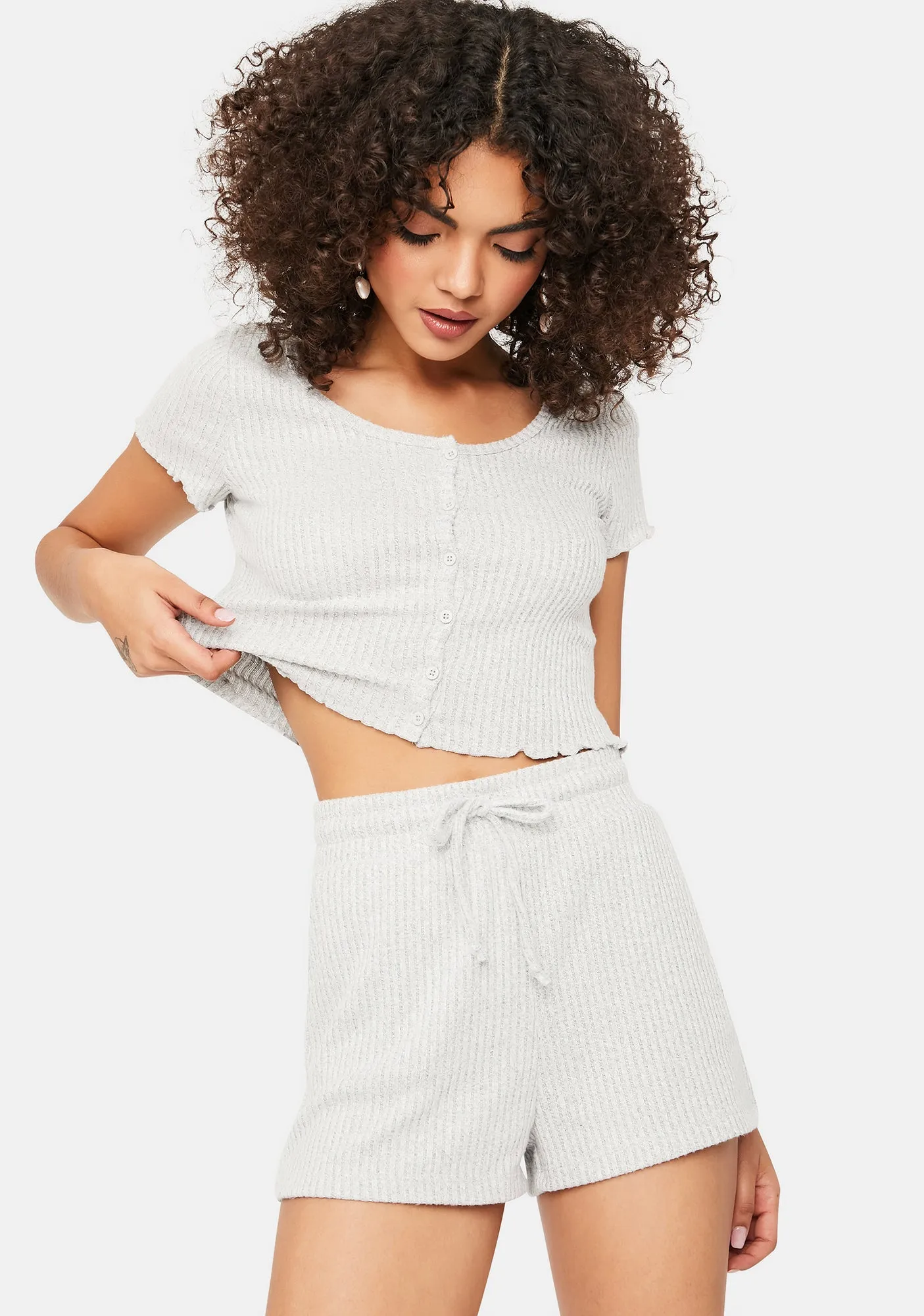 Heather Comfy Chic Ribbed Tee And Shorts Set