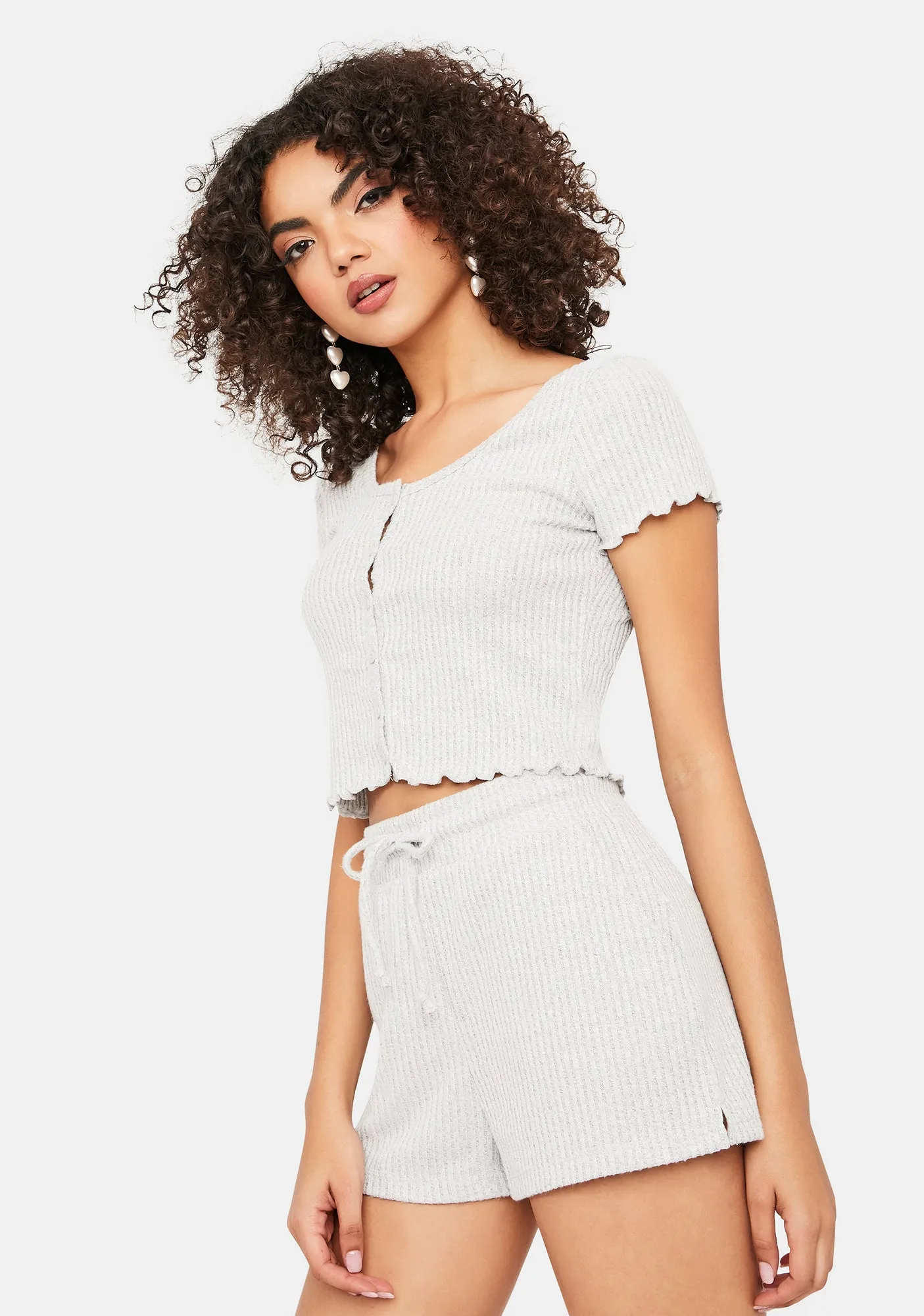 Heather Comfy Chic Ribbed Tee And Shorts Set