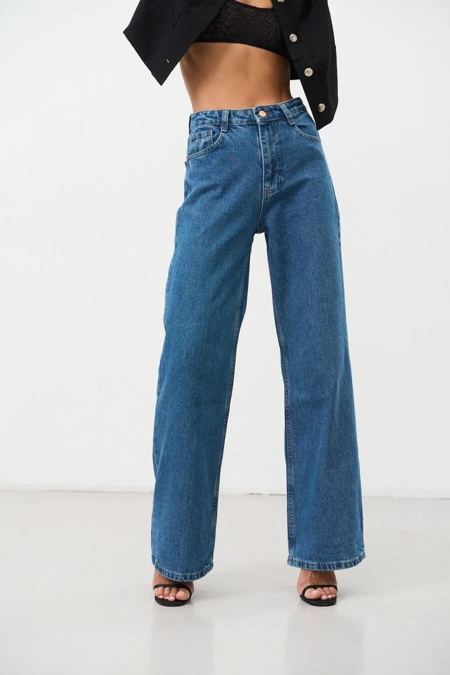 High Rise Blue Palazzo Jeans