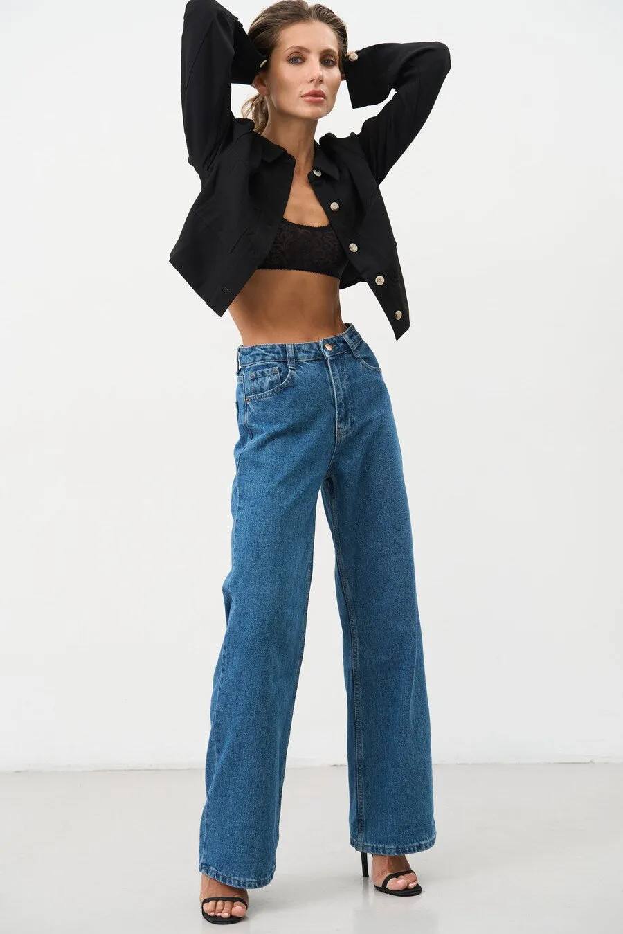 High Rise Blue Palazzo Jeans