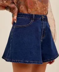 High waisted flared denim shorts