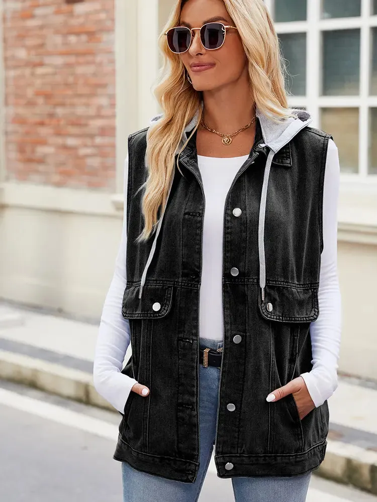 Hooded Denim Vest Sleeveless Jacket Summer Trendy