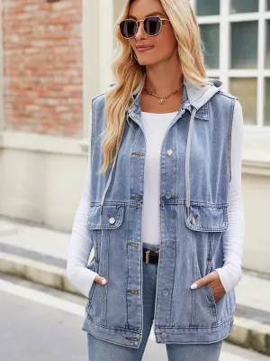 Hooded Denim Vest Sleeveless Jacket Summer Trendy