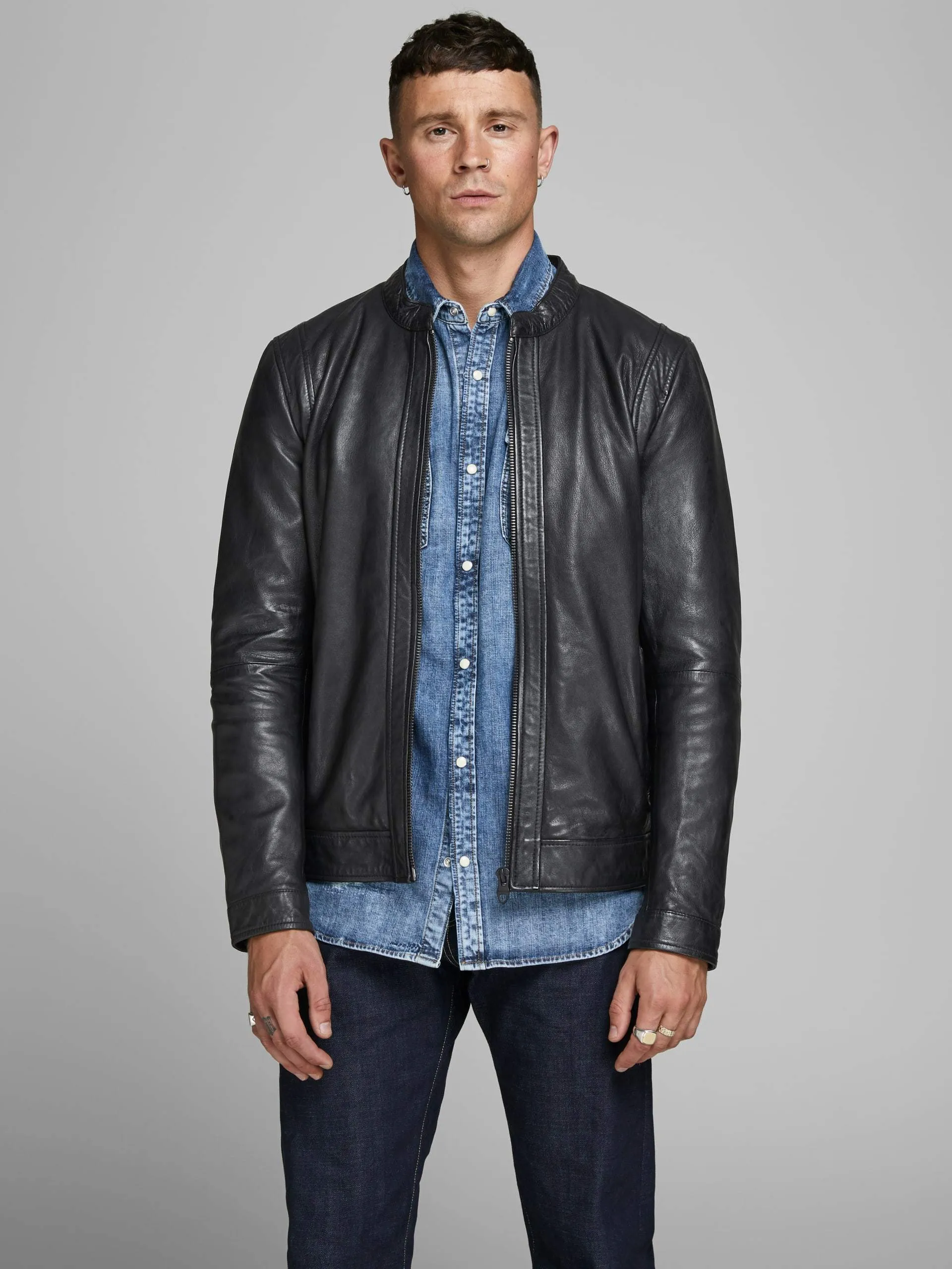 Incredible Plain Round-Neck Black Decant Jacket For Men by TJS