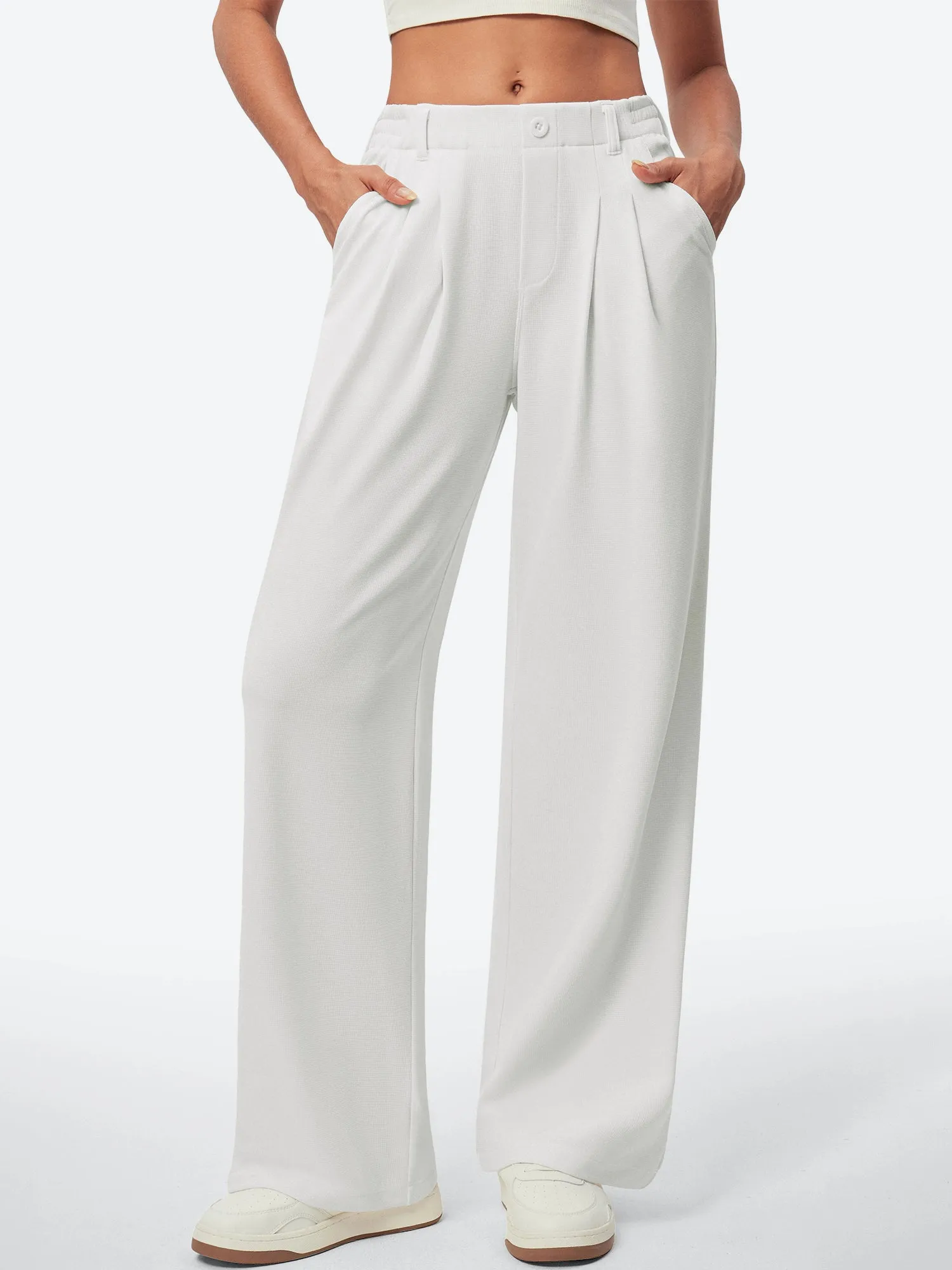 IUGA High Waisted Waffle Wide Leg Work Pants