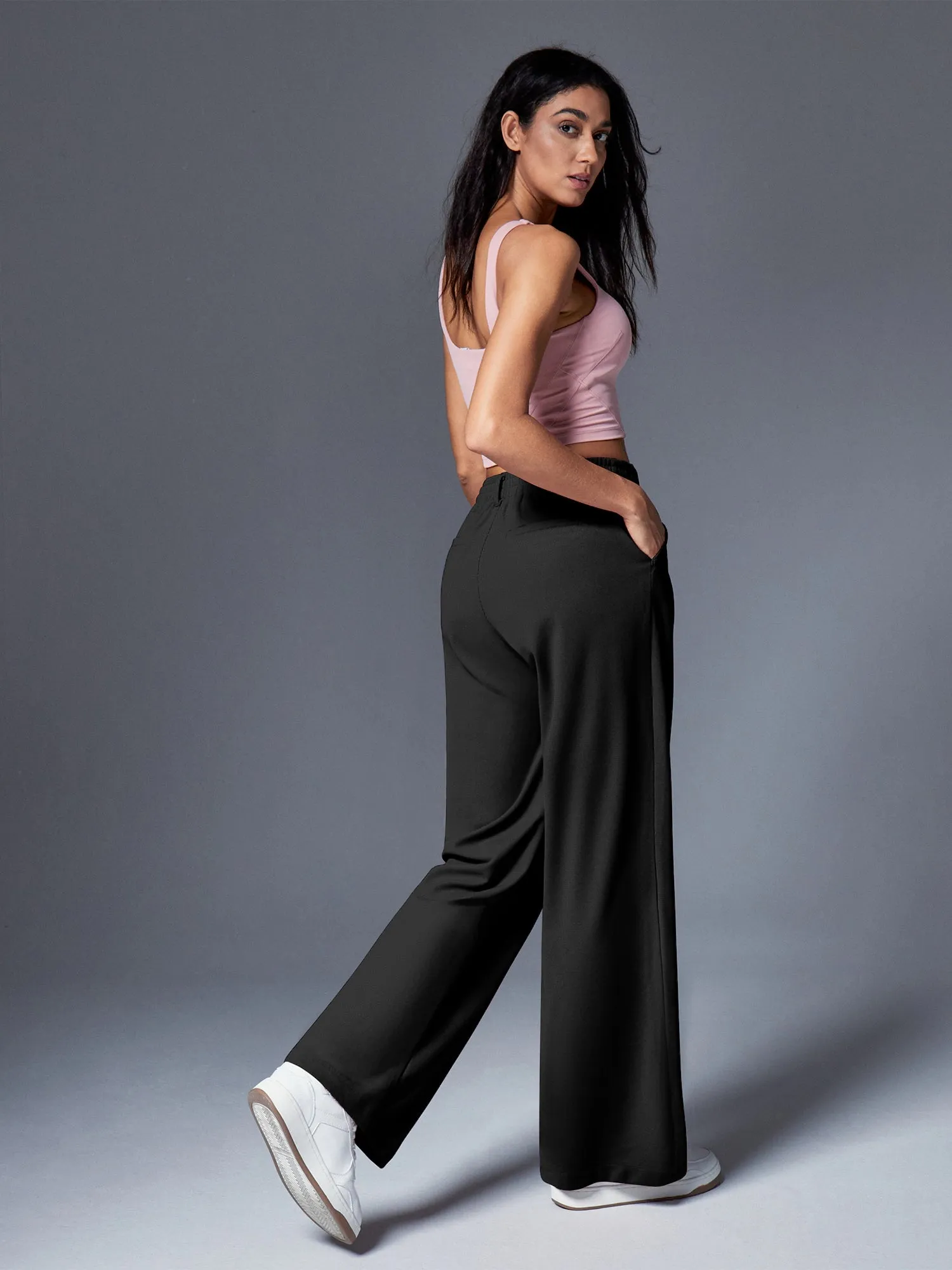 IUGA High Waisted Waffle Wide Leg Work Pants