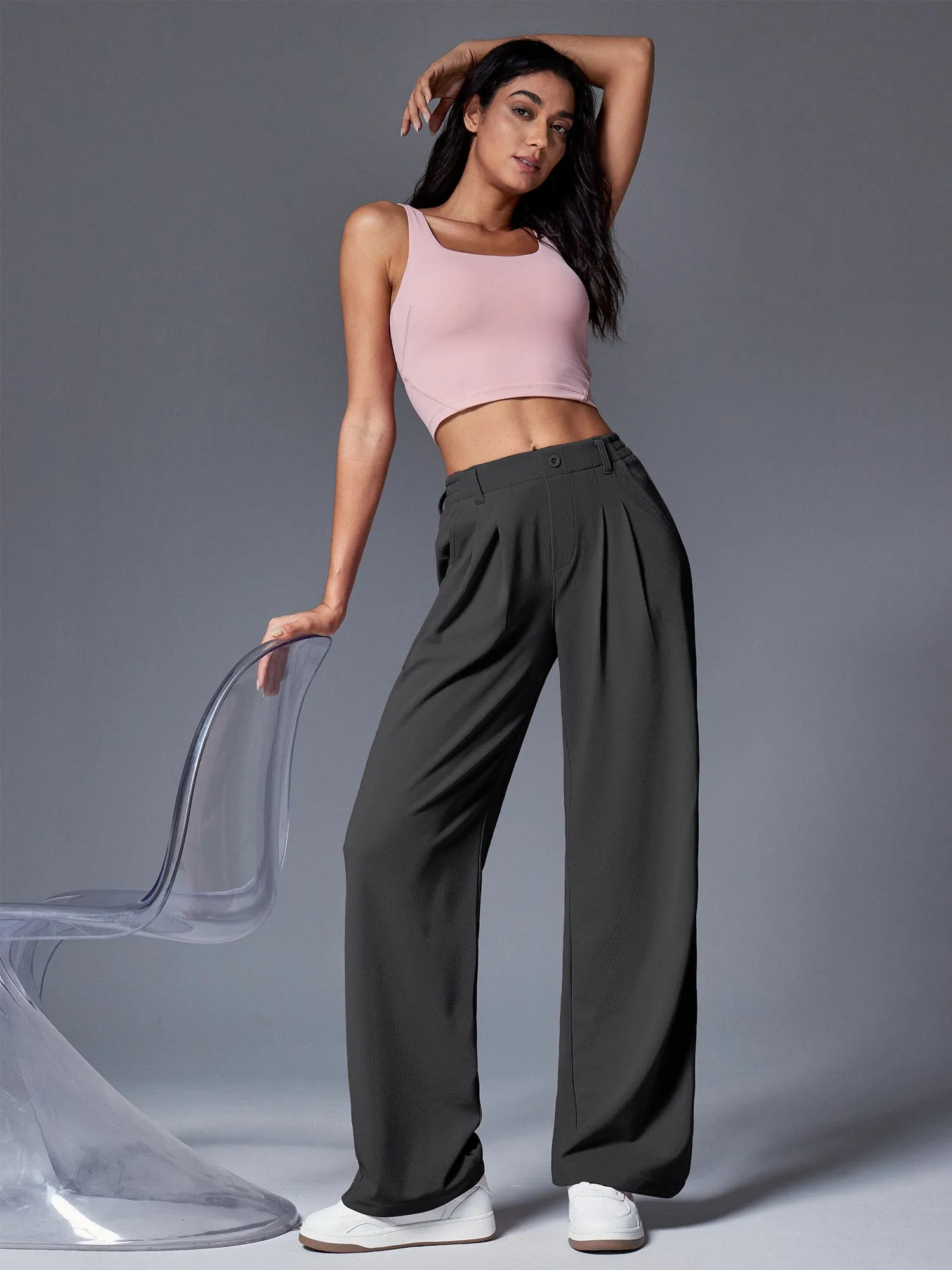 IUGA High Waisted Waffle Wide Leg Work Pants