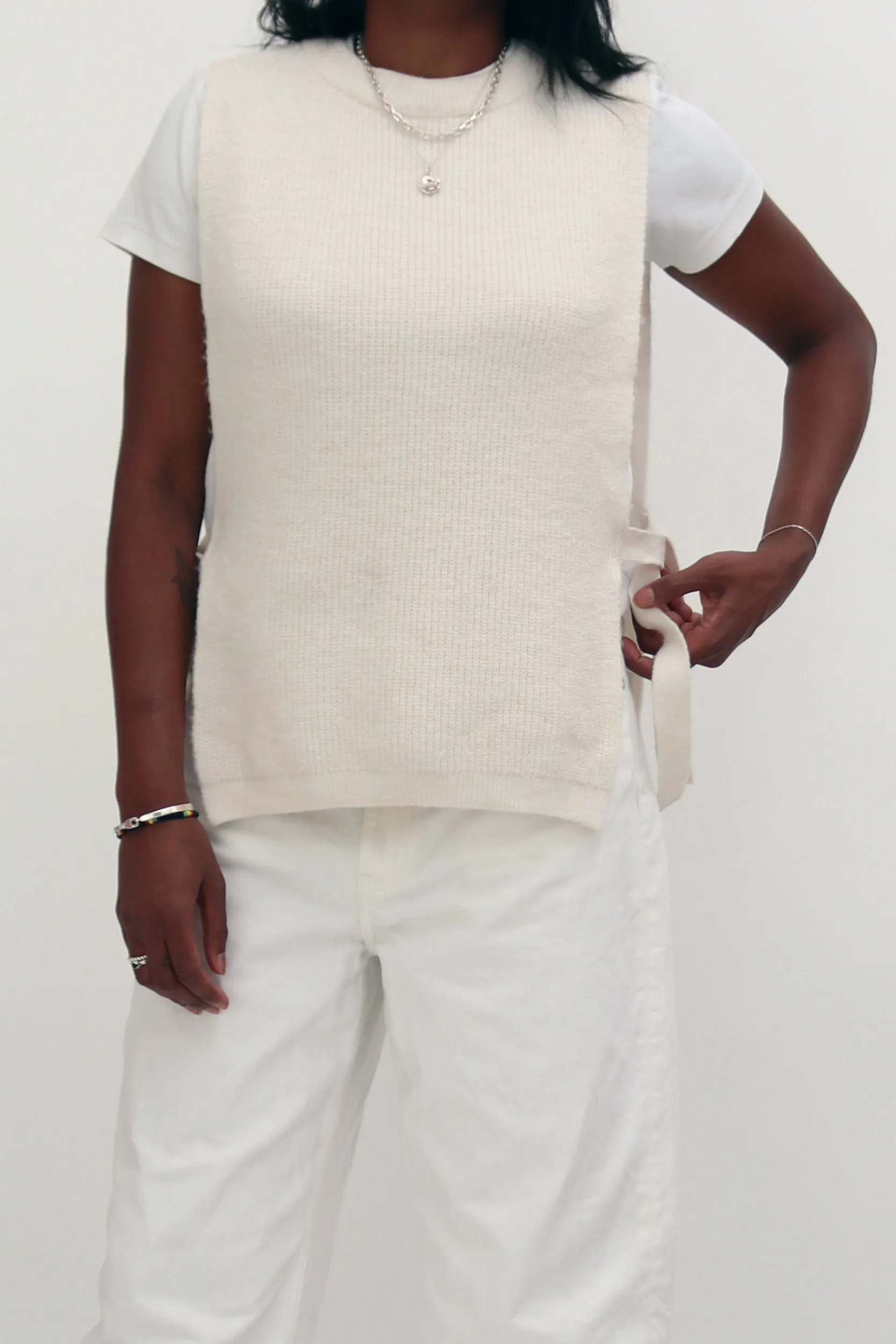 KNIT TABARD TIE VEST