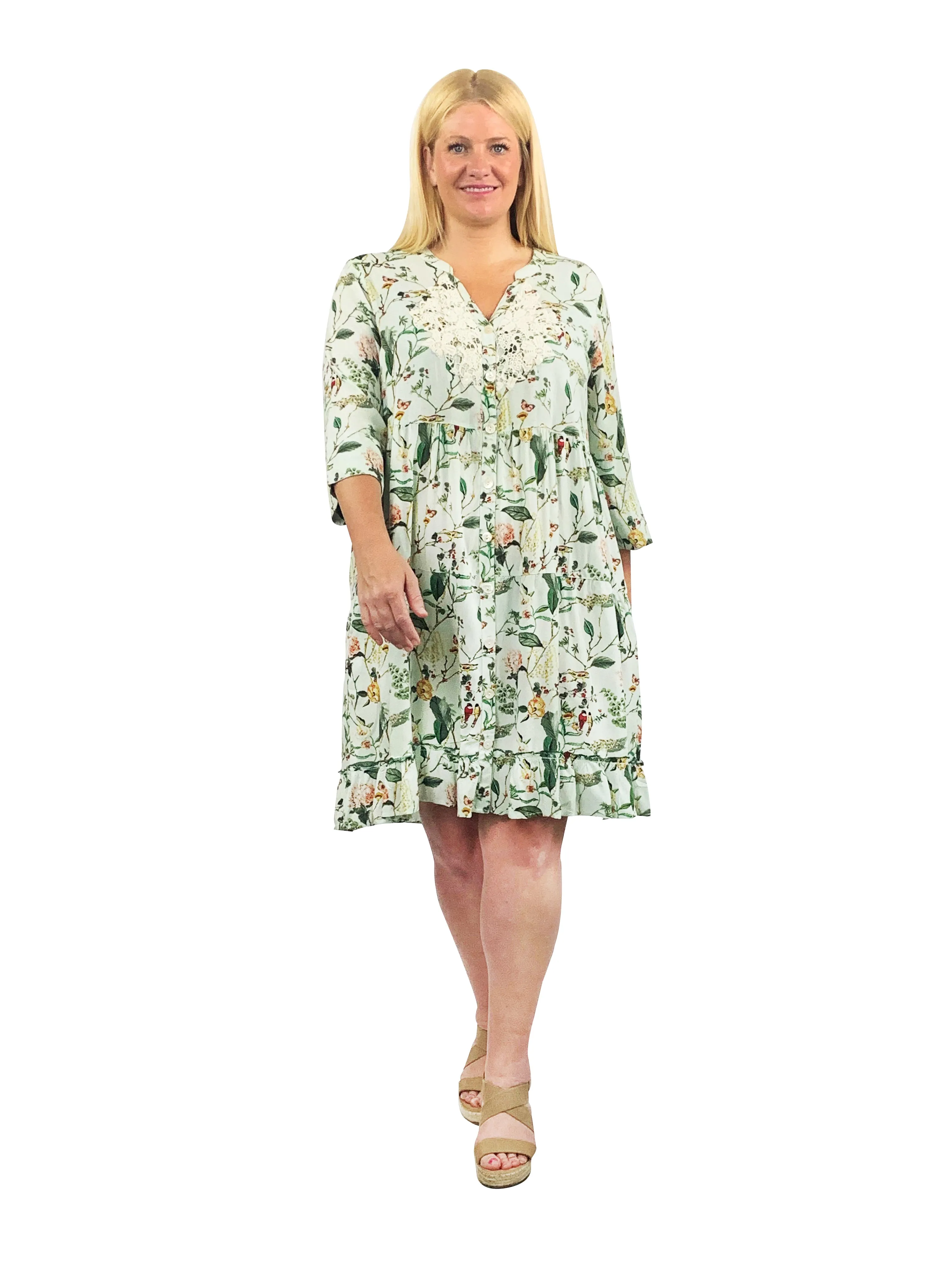 La Cera Lace Applique Lovebird Floral Dress