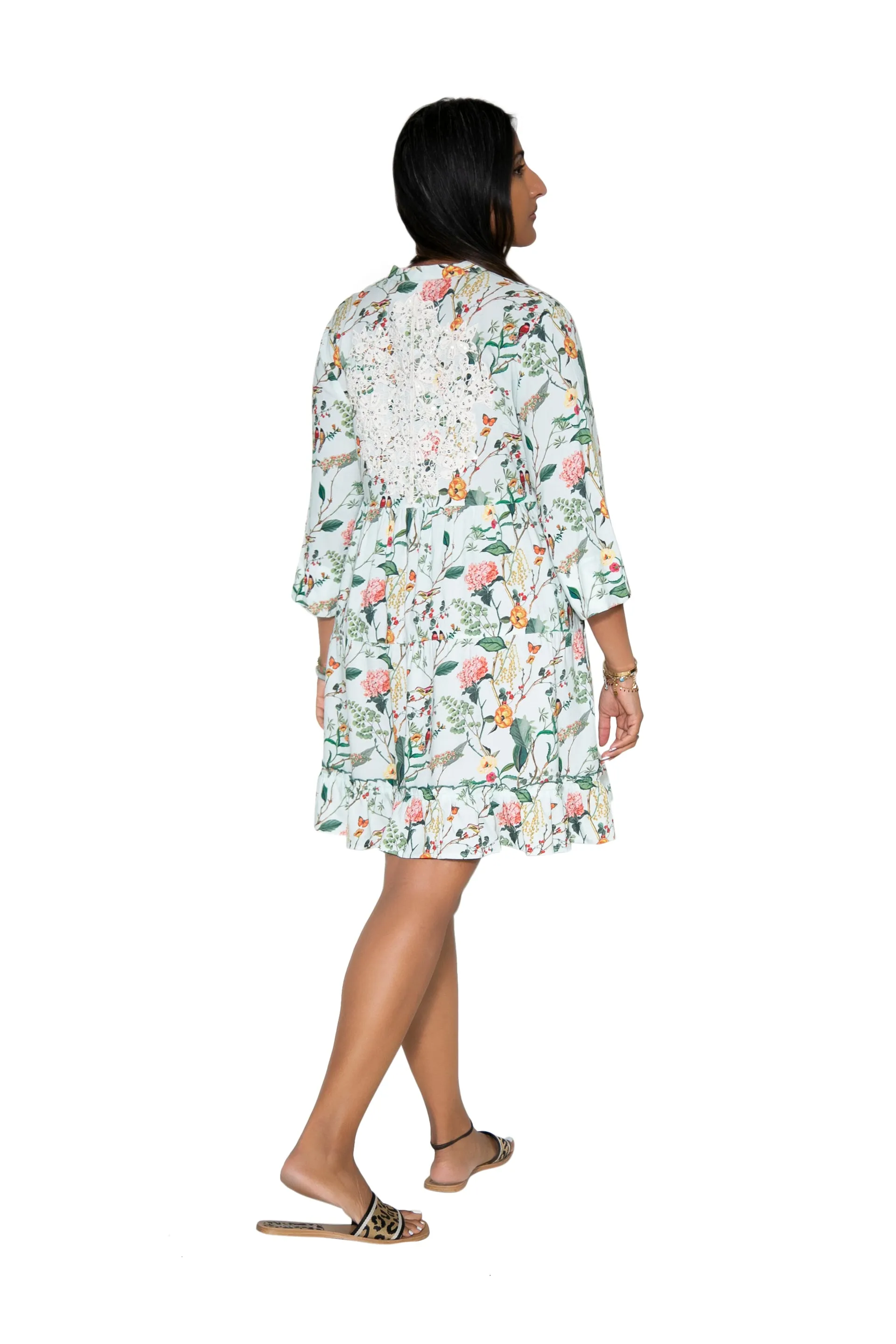 La Cera Lace Applique Lovebird Floral Dress