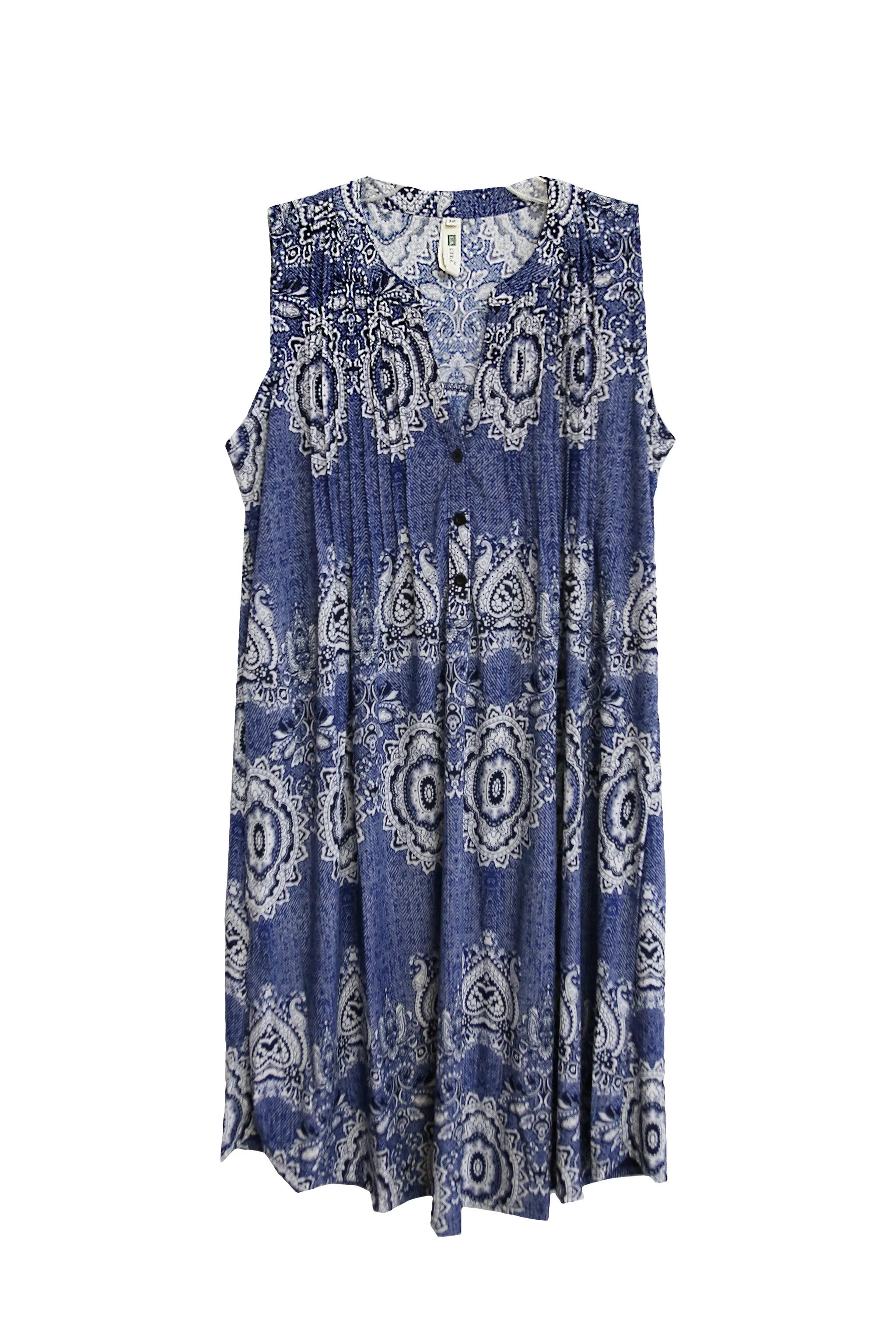 La Cera Shades of Denim Print Sleeveless Dress