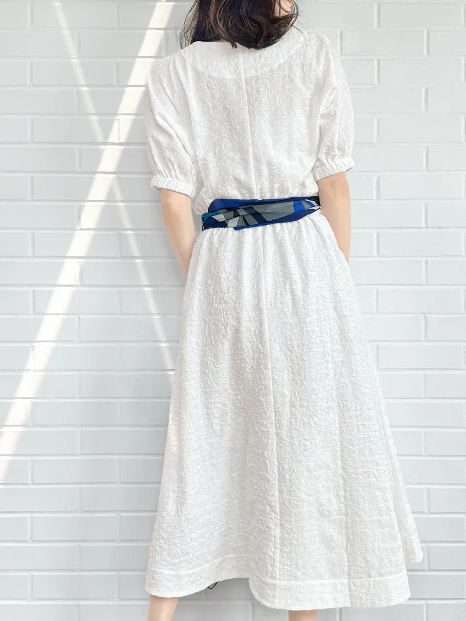 Last Chance! White Ruffle Side Slit V-Neck Dress w/Removable Silky Scarf