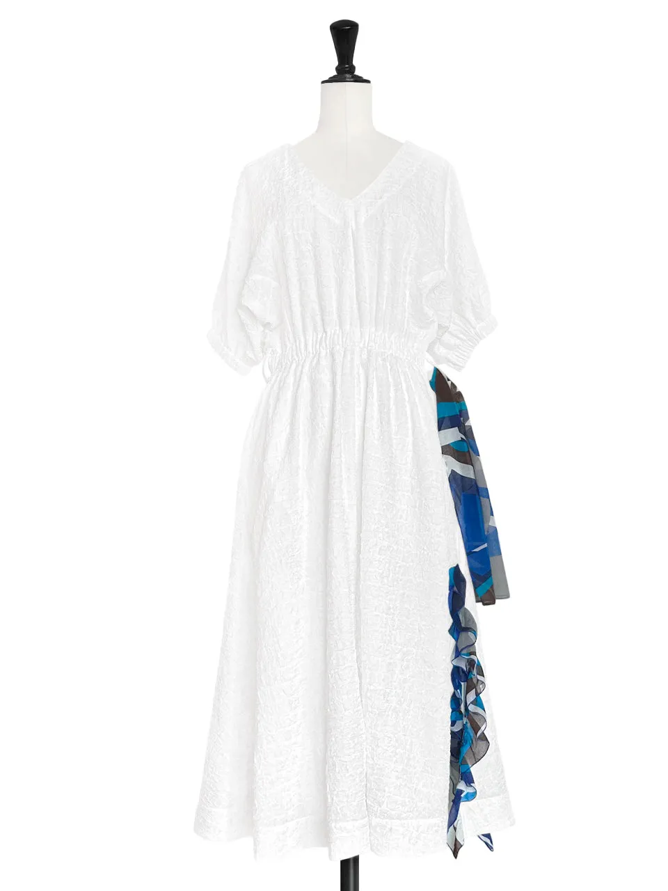 Last Chance! White Ruffle Side Slit V-Neck Dress w/Removable Silky Scarf