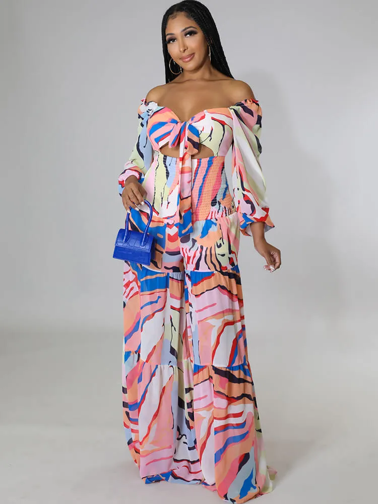 Long Sleeve Casual Tie Dye Wide Leg Jumpsuits